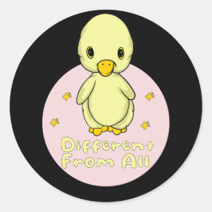 Sticker Rond Différent De Tous Kawaii Baby Duck Jaune & Rose