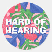 Sticker Rond Difficile à entendre Feuilles tropicaux rose bleu (Devant)