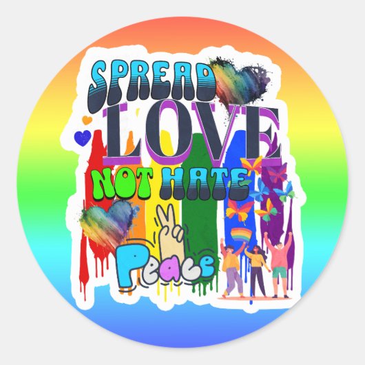 Sticker Rond Diffuser l'amour pas haïr | Fierté LGBTQI+ (Devant)