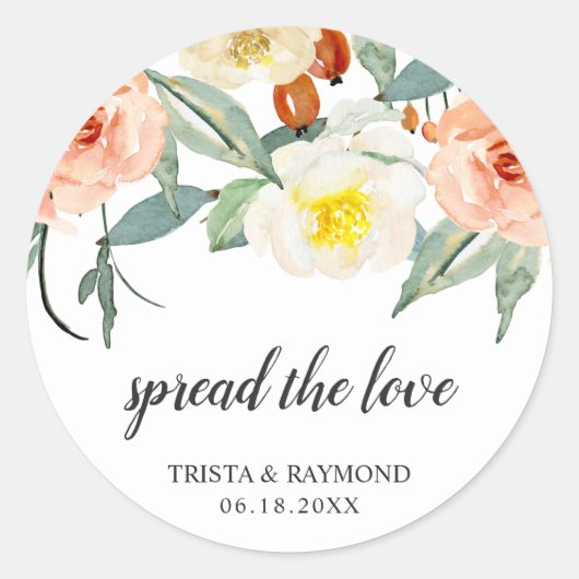Sticker Rond Diffuser l'amour Pêcher le mariage floral Faveur (Devant)