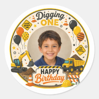 Sticker Rond Digging One Construction Anniversaire | Premier An