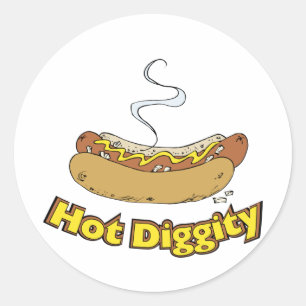 Sticker Rond Diggity Hot ~ Hot Dog / Hot Dogs
