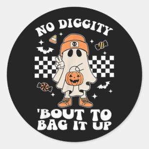 Sticker Rond Diggity Prêt à Se Préparer pour Halloween Fantôme