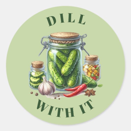 Sticker Rond Dill Drôle Avec Il Pickle Jar (Devant)