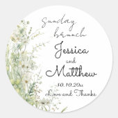 Sticker Rond Dimanche brunch Dusty Sage Green Flowers Mariage (Devant)