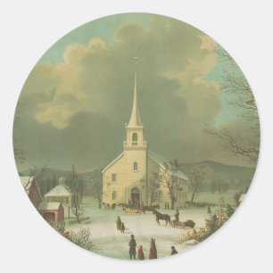 Sticker Rond Dimanche d'hiver autrefois