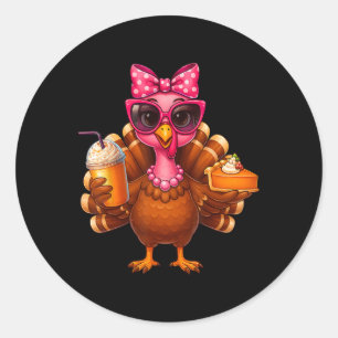 Sticker Rond Dinde de Thanksgiving buvant du café Arc Pie Dinde