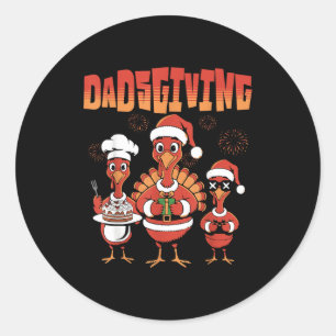 Sticker Rond Dinde de Thanksgiving Équipe Papa Maman Enfant Dan
