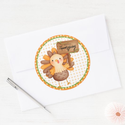 Sticker Rond Dinde de Thanksgiving joyeuse (Enveloppe)