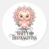 Sticker Rond Dinde de Thanksgiving mignonne (Devant)
