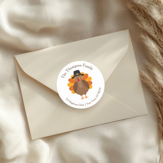 Sticker Rond Dinde de Thanksgiving mignonne | Sceau d'enveloppe
