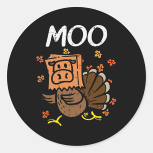 Sticker Rond Dinde de Thanksgiving Moo Tête de Vache Drôle Homm