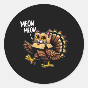 Sticker Rond Dinde drôle Chat Miaou Hommes Femmes Enfants Joyeu