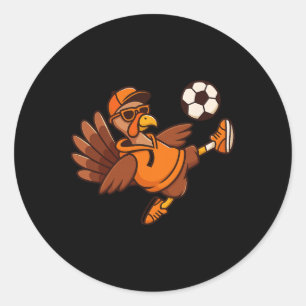 Sticker Rond Dinde drôle de soccer de Thanksgiving pour les enf