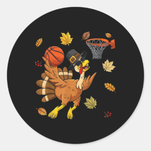 Sticker Rond Dinde drôle jouant au Bysketbyll Joyeux Thanksgivi