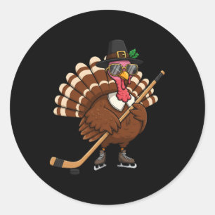 Sticker Rond Dinde Hockey Action de grâce Automne Dinde Jouant