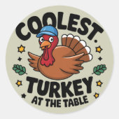 Sticker Rond Dinde la plus cool à la table du dîner de Thanksgi (Devant)
