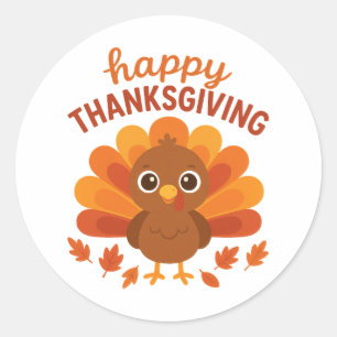 Sticker Rond Dinde Mignonne Joyeux Thanksgiving