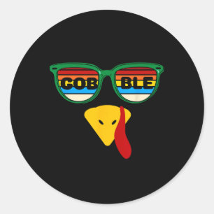 Sticker Rond Dinde Visage Lunettes de soleil Festival de récolt