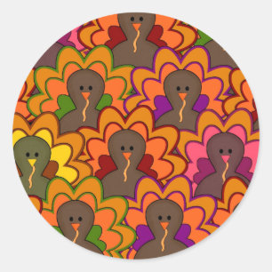 Sticker Rond Dindes de Thanksgiving Colorées Amusantes