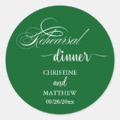 Sticker Rond Dîner de répétition de calligraphie élégante vert  (Devant)