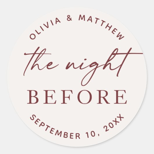 Sticker Rond Dîner de répétition de mariage avec écriture moder (Devant)