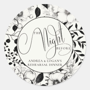 Sticker Rond Dîner de répétition du Mariage Floral noir