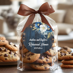 Sticker Rond Dîner de répétition floral blanc en bois bleu rust