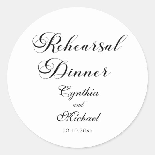 Sticker Rond Dîner de répétition Mariage de script moderne (Devant)
