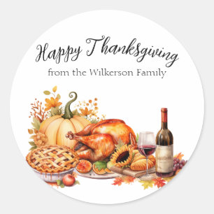 Sticker Rond Dîner de Thanksgiving à l'aquarelle