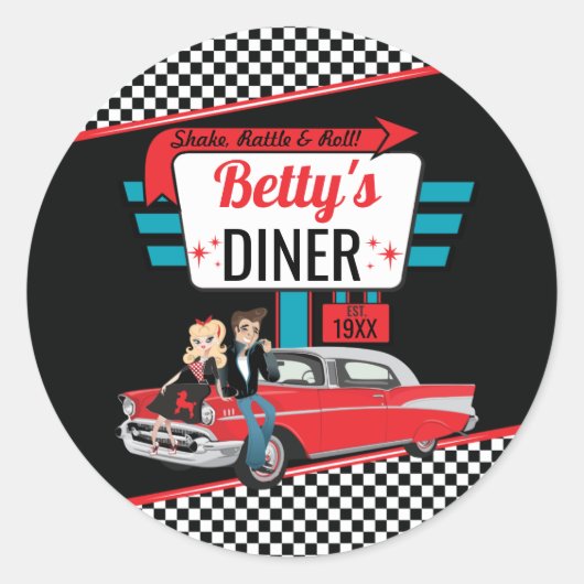 Sticker Rond Diner rétro 1950 Black & Red Sock Hop (Devant)
