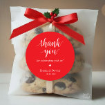 Sticker Rond Dîner Rustique moderne Mariage Merci Cadeaux<br><div class="desc">Cadeaux de Merci rustique Mariage moderne Sticker classique en écriture propre,  petit coeur rouge mignon,  avec signature mariée et mariée et date mariage,  thème rouge vif.</div>