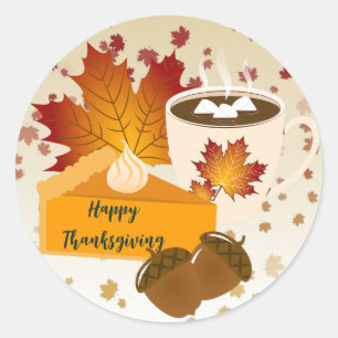 Sticker Rond Dîner Thanksgiving Cuisine Citrouille Pie Hot Choc