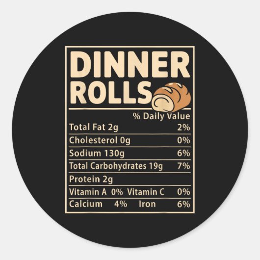 Sticker Rond Dinner Rolls Nutrition Facts Funny Bread Food Desi (Devant)