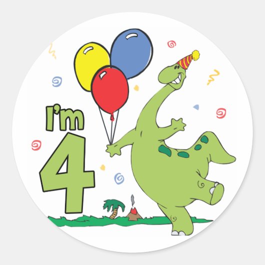 Sticker Rond Dino 4e anniversaire (Devant)