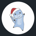 Sticker Rond Dino Christmas Dinos Animaux d'hiver<br><div class="desc">Le chien dinosaure pour Noël avec des lumières de fées. Animaux amusants avec des cadeaux et de la neige pour les vacances. Aussi drôle pour Noël en juillet. Les dinos sont des animaux mignons et parfaits pour Noël.</div>