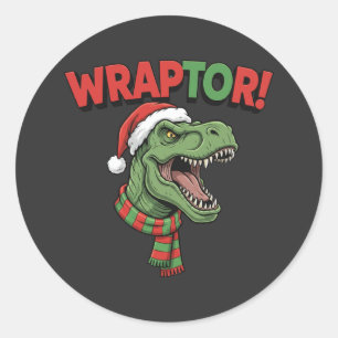 Sticker Rond Dino de Noël drôle WRAPTOR T-Rex Chapeau de Père N