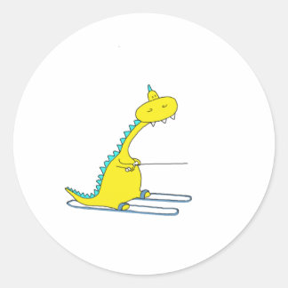 Sticker Rond dino de ski