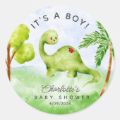 Sticker Rond Dino Delight Baby shower C'est un garçon classique (Devant)