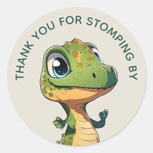 Sticker Rond Dino dinomite party. Dinosaur anniversaire merci (Devant)
