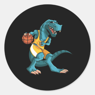 Sticker Rond Dino drôle jouant Sketll amateur de T-rex enfants 