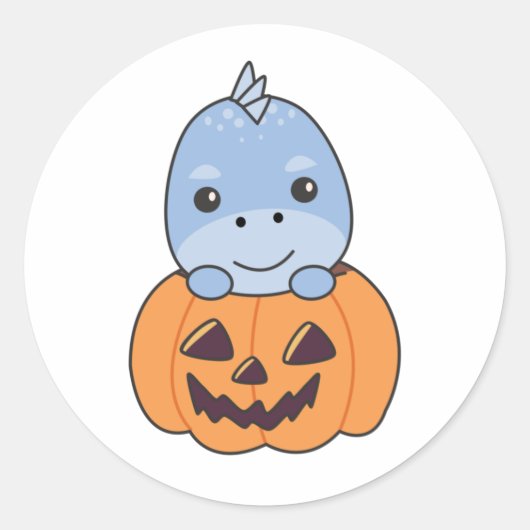Sticker Rond Dino En Citrouille Doux Dinos Joyeux Halloween (Devant)