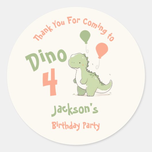Sticker Rond Dino Four Dinosaur 4e fête d'anniversaire (Devant)