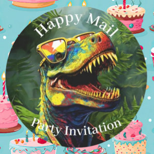 Sticker Rond Dino Happy Mail Enfants de la jungle