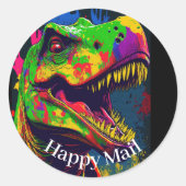 Sticker Rond Dino Happy T-Rex Happy Mail (Devant)