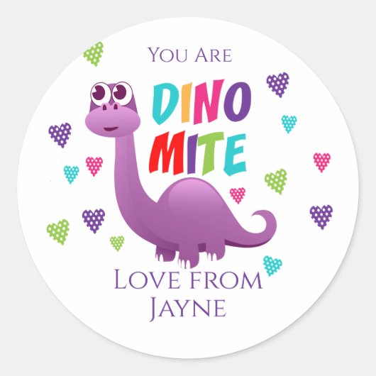 Sticker Rond Dino Mite Dinosaur Valentine (Devant)