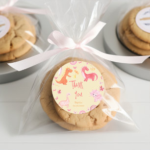 Sticker Rond Dino-mite rose dino anniversaire merci