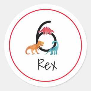 Sticker Rond Dino Peint fête d'anniversaire