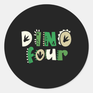 Sticker Rond Dino Quatre Anniversaire Dinosaur 4e Anniversaire