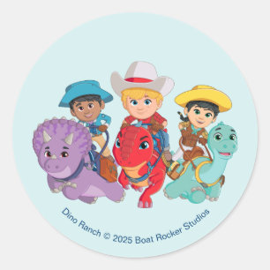 Sticker Rond Dino Ranch Friends Design